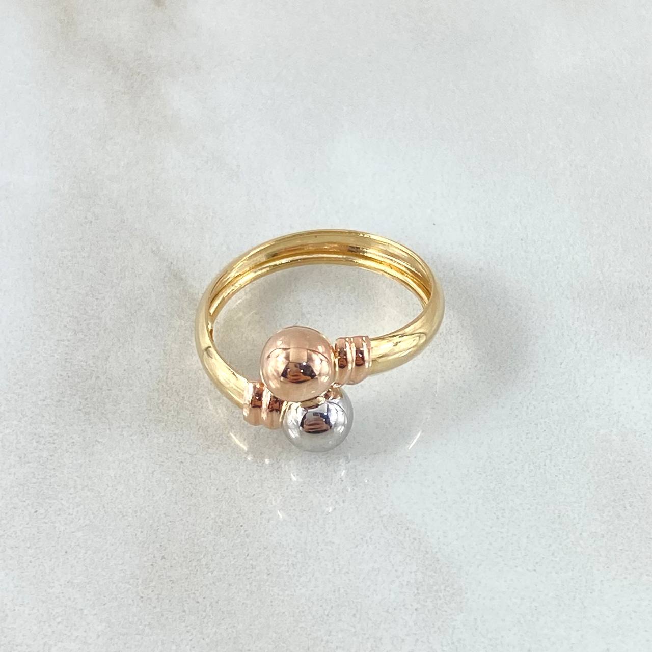 Ring You and Me 1.5gr / T6 3/4 / 6mm Beads Polished Three Golds 18K ©