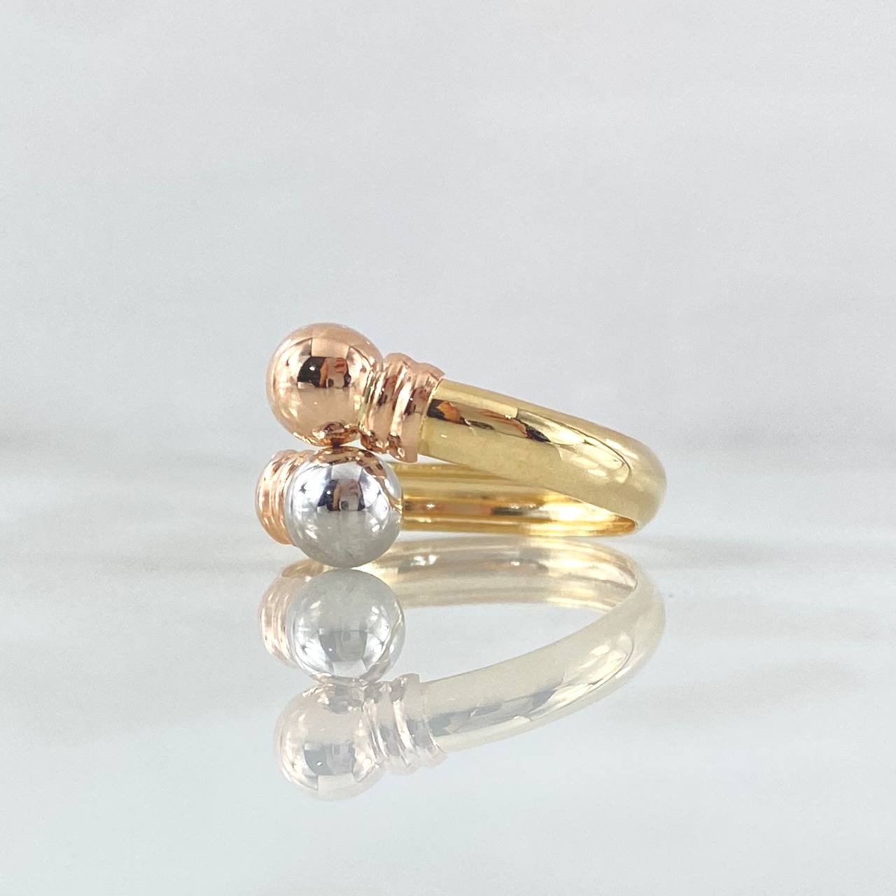 Ring You and Me 1.5gr / T6 3/4 / 6mm Beads Polished Three Golds 18K ©