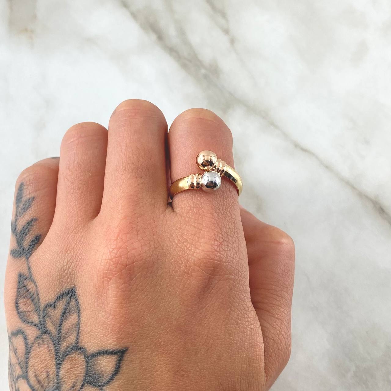 Ring You and Me 1.5gr / T6 3/4 / 6mm Beads Polished Three Golds 18K ©