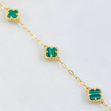 Pulso Aro seguido Trebol Malaquita Verde 4gr / 7 1/4 in / 10mm Oro Amarillo Nac.Esp. 18K