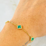 Pulso Aro seguido Trebol Malaquita Verde 4gr / 7 1/4 in / 10mm Oro Amarillo Nac.Esp. 18K