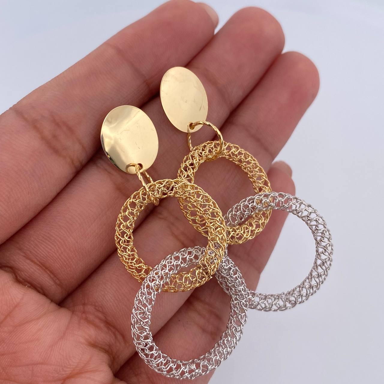 Topos Arete Aros Circulos 5.15gr / 4.7cm / Dos Oros Amarillo Blanco +4 18K &