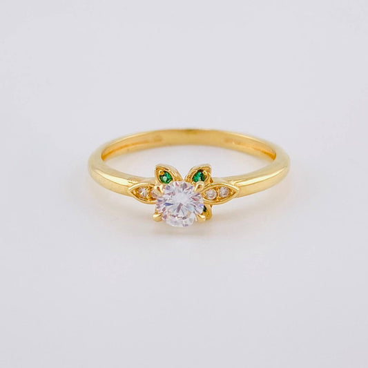 Solitaire Ring Sparkling Flower 1.95 g / T5 3/4 Yellow Gold 18K