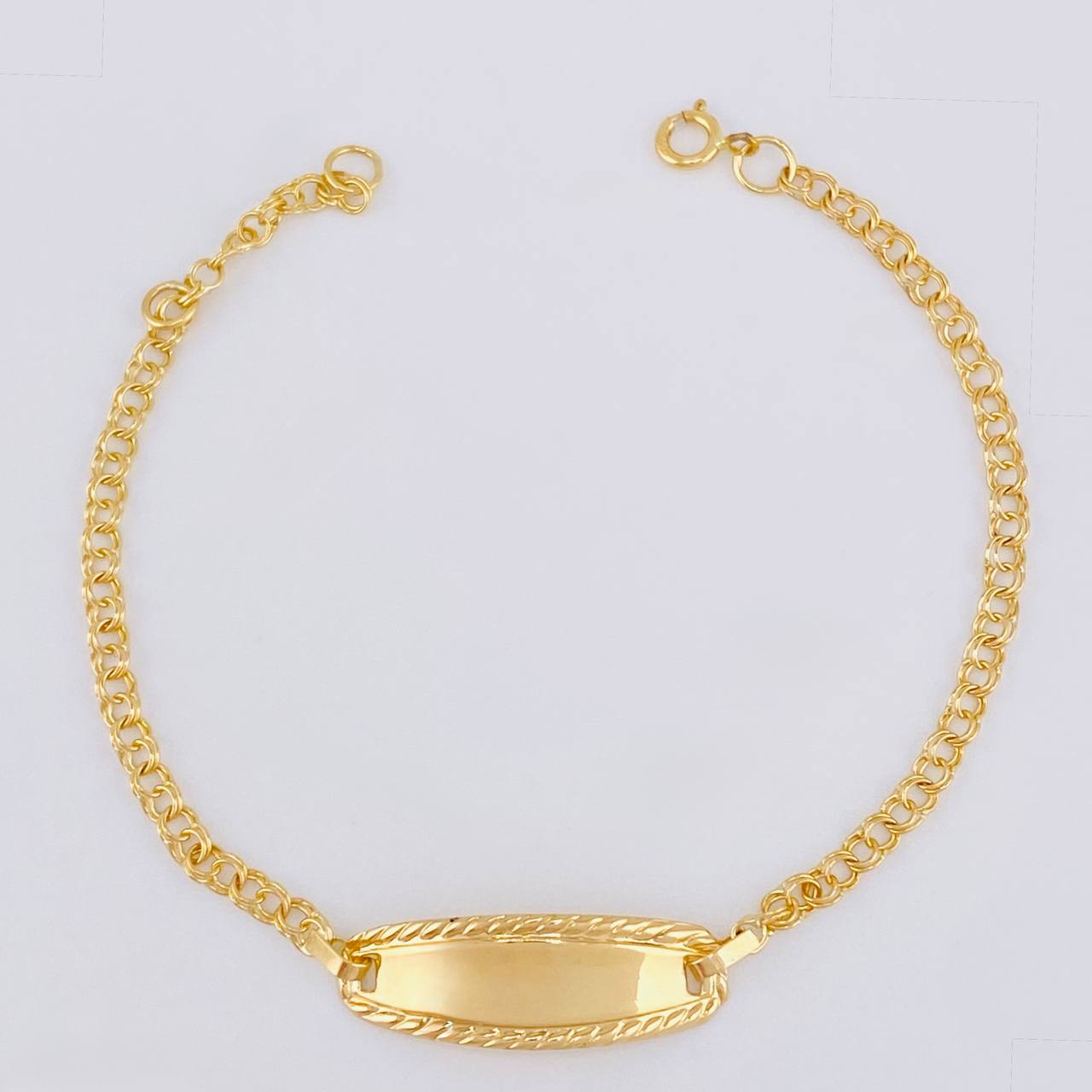 Baby Bracelet Classic Link Oval Plaque with Border 1.3 g / 2.3 mm 18K Yellow Gold