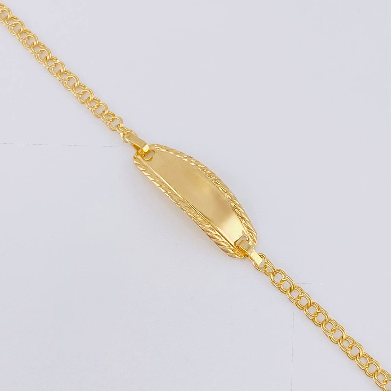 Baby Bracelet Classic Link Oval Plaque with Border 1.3 g / 2.3 mm 18K Yellow Gold
