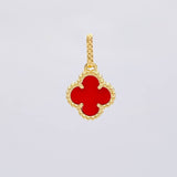 Clover Red Agate Pendant 1.25 g / 1 in Yellow Gold 18K