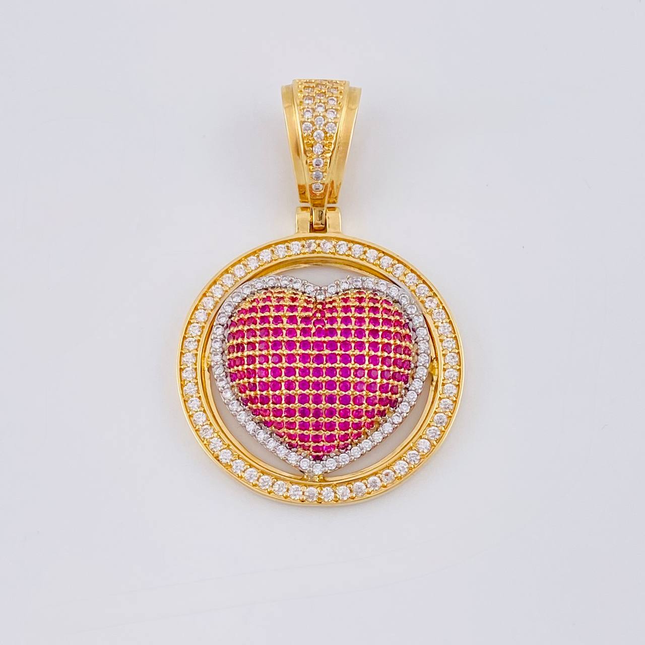 Pendant Medal Dense Heart 8.1 g / 1 1/2 in Two Yellow White Gold 18K