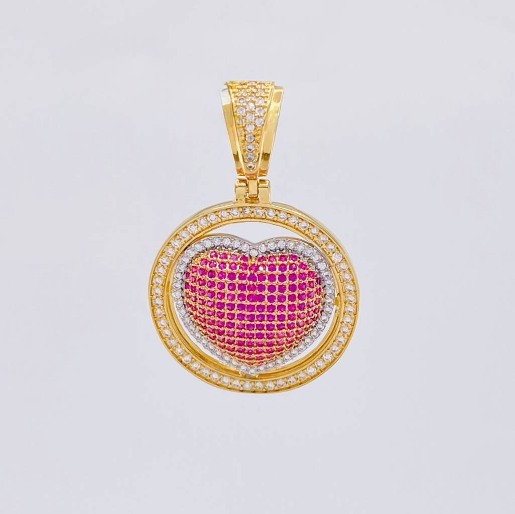 Pendant Medal Dense Heart 8.1 g / 1 1/2 in Two Yellow White Gold 18K