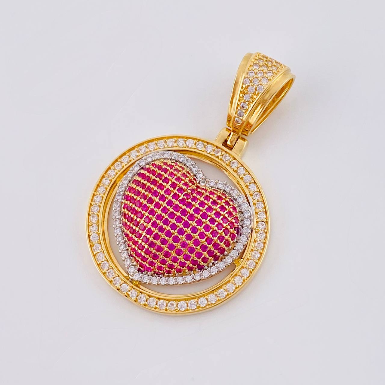 Pendant Medal Dense Heart 8.1 g / 1 1/2 in Two Yellow White Gold 18K