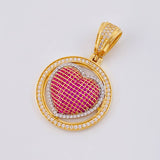 Pendant Medal Dense Heart 8.1 g / 1 1/2 in Two Yellow White Gold 18K