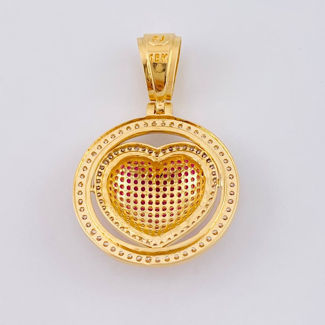 Pendant Medal Dense Heart 8.1 g / 1 1/2 in Two Yellow White Gold 18K