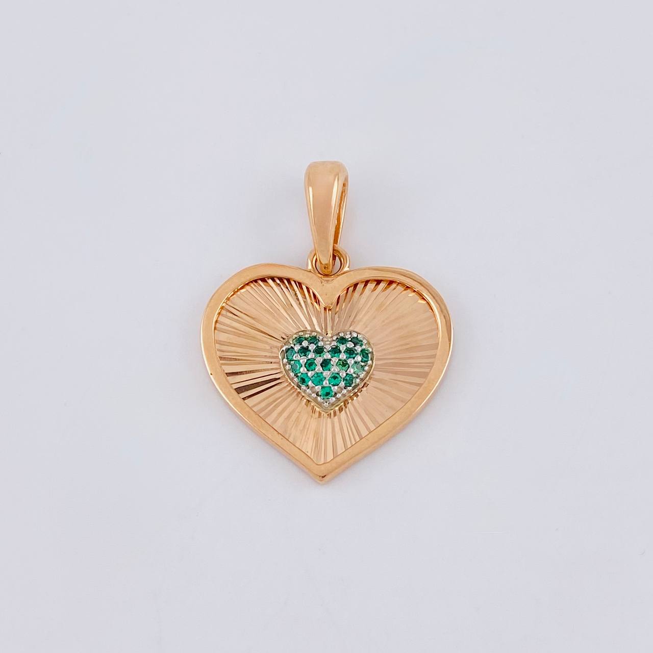 Double Heart Pendant with Diamond Cut Interior 3.05 g / 1 in Two-Tone White and Rose Gold 18K