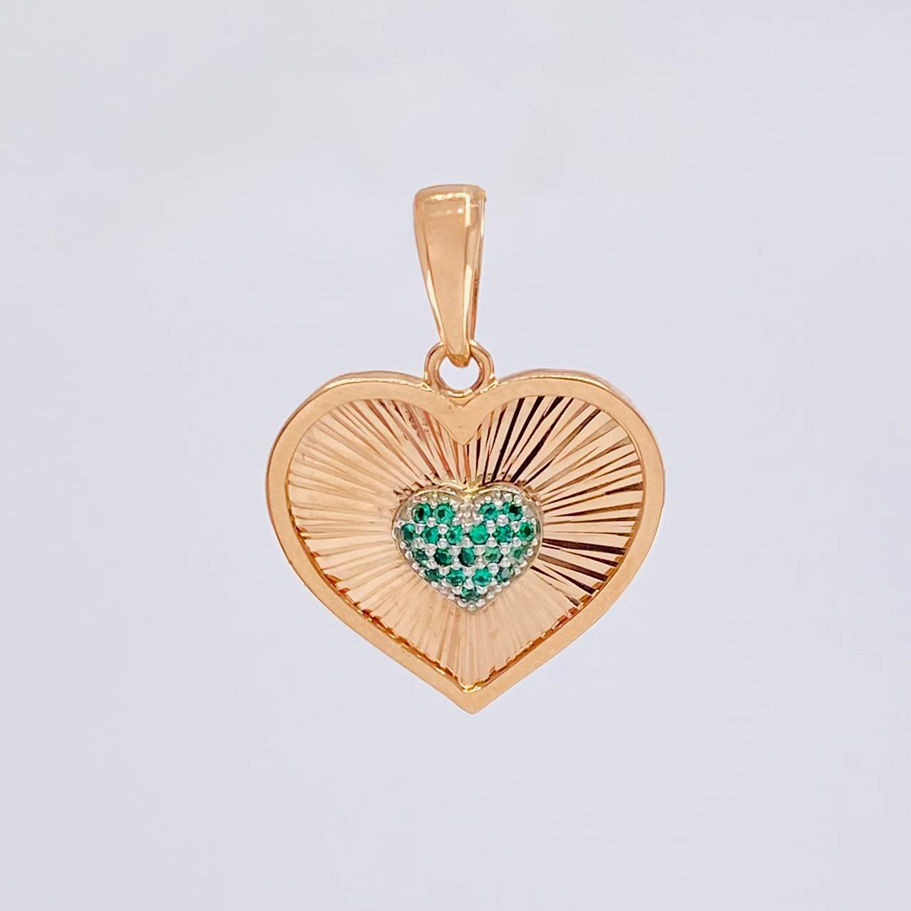 Double Heart Pendant with Diamond Cut Interior 3.05 g / 1 in Two-Tone White and Rose Gold 18K