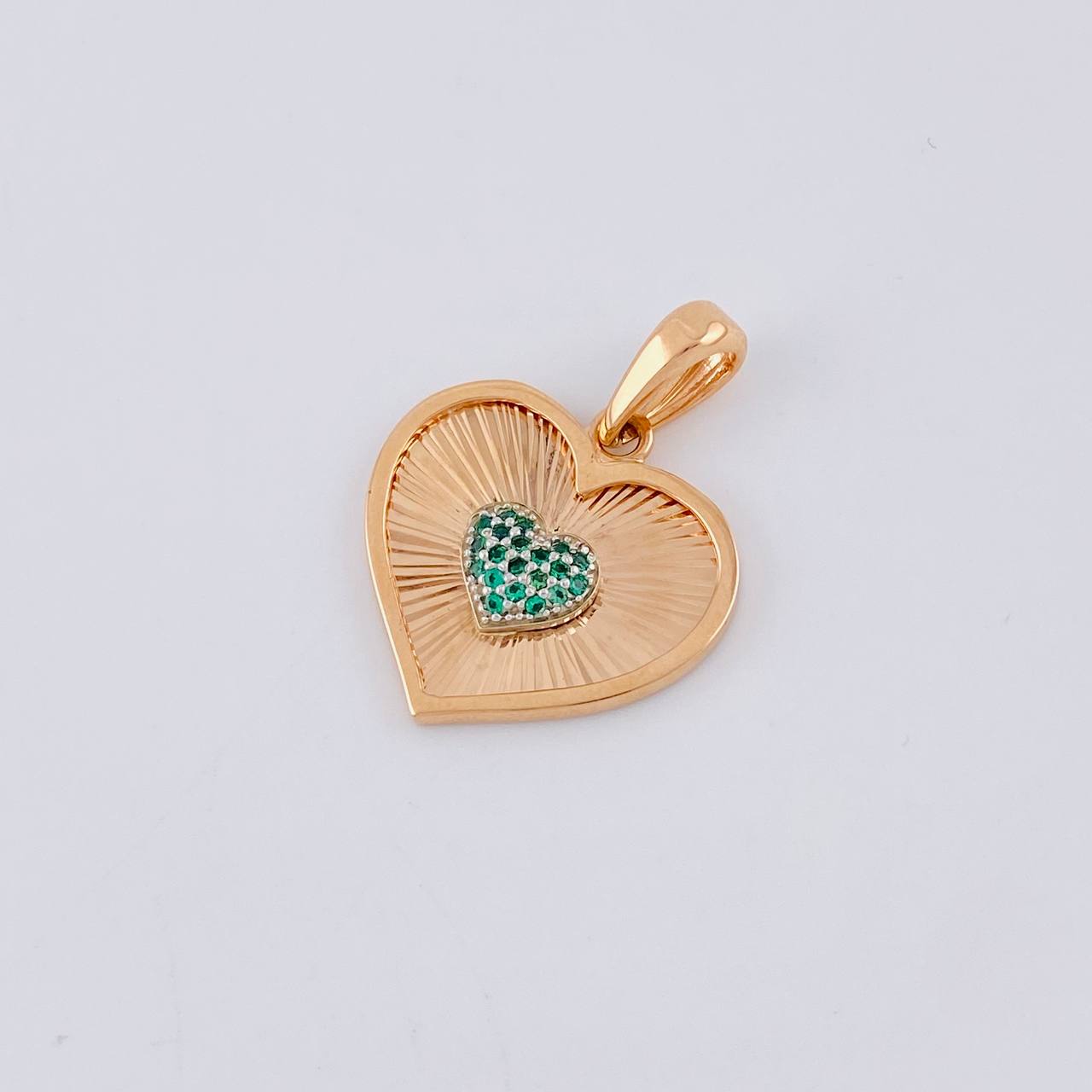 Double Heart Pendant with Diamond Cut Interior 3.05 g / 1 in Two-Tone White and Rose Gold 18K
