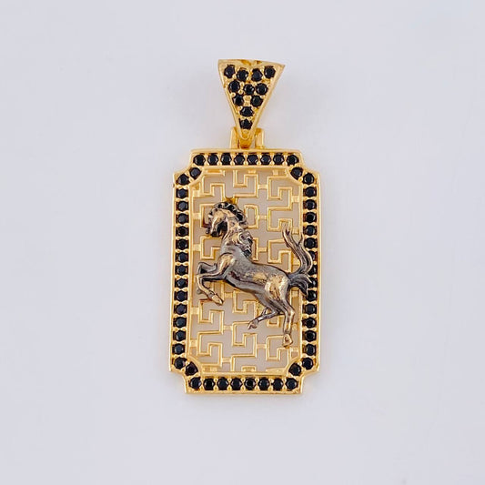 Pendant Plaque Horse Filigree 3.05 g / 1 1/4 in Two Golds Black Yellow 18K