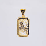 Pendant Plaque Horse Filigree 3.05 g / 1 1/4 in Two Golds Black Yellow 18K