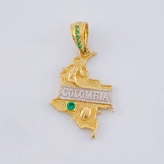 Dije Mapa De Colombia 2.35 g / 1 1/4 in Dos Oros Amarillo Blanco 18K