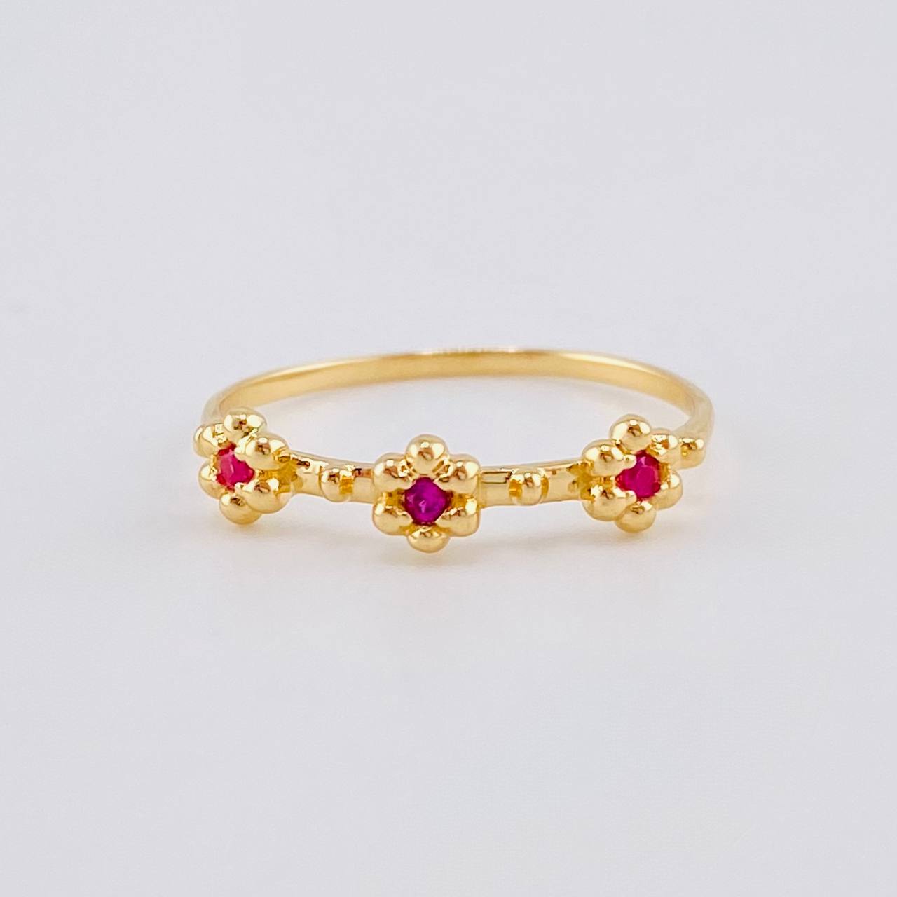 Anillo Trío Flores 1.6 g / T8 Oro Amarillo 18K