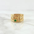 Quimbaya Palm Seal Ring 4.4gr / Size 9 3/4 / Green Zircon Yellow Gold 18K ©
