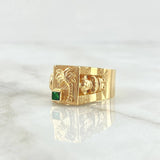 Quimbaya Palm Seal Ring 4.4gr / Size 9 / Green Zircon 18K Yellow Gold *