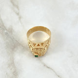 Quimbaya Palm Seal Ring 4.4gr / Size 9 / Green Zircon 18K Yellow Gold *