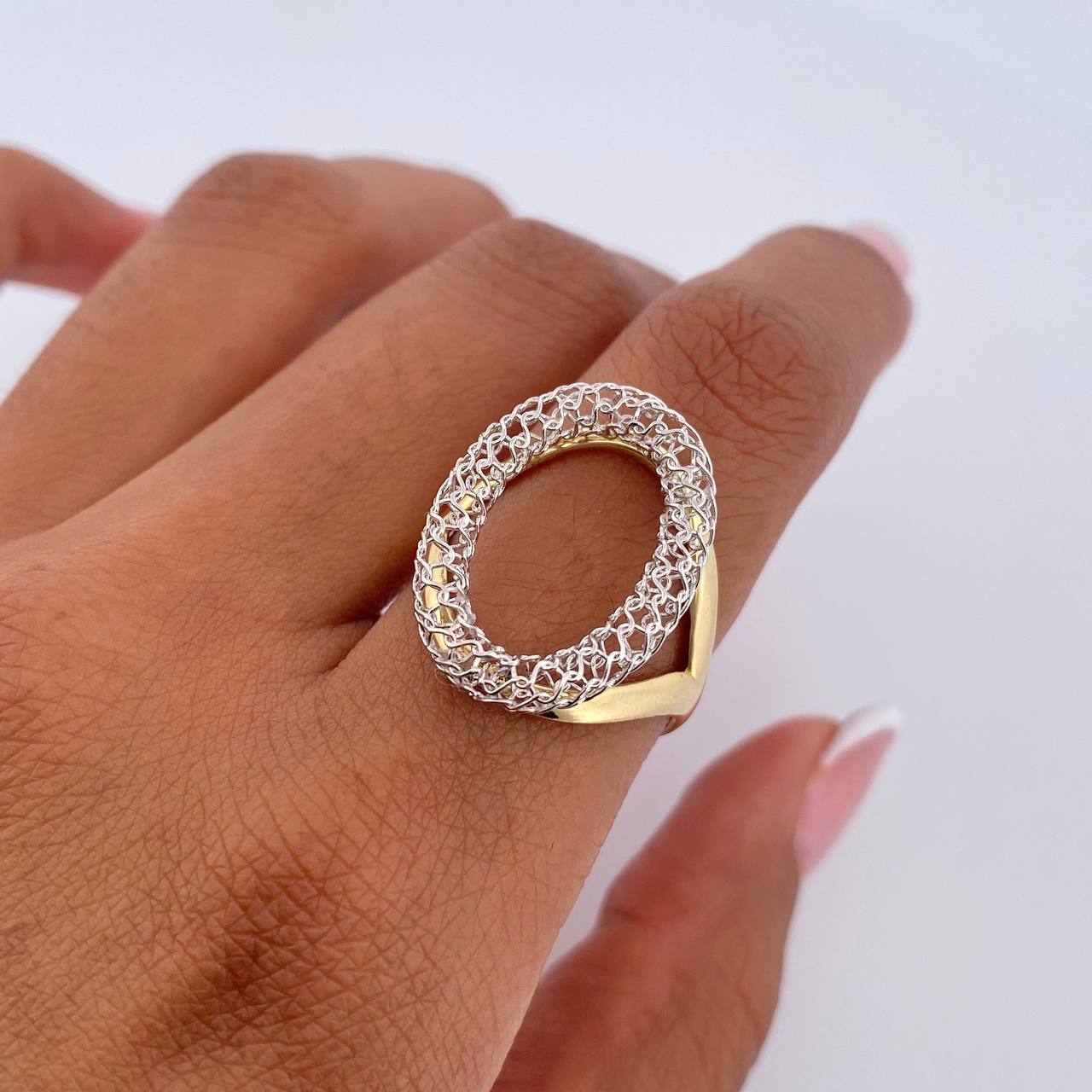 Oval Ring 3.5gr / T7 / Two Yellow White Gold +3 18K &
