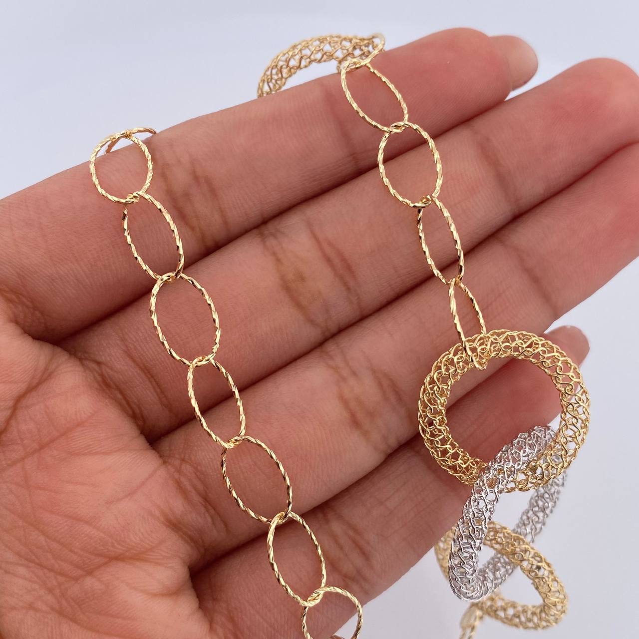 Cadena Aros 12.95gr / 62.6cm / 6.9mm Dos Oros Amarillo Blanco +3 18K &