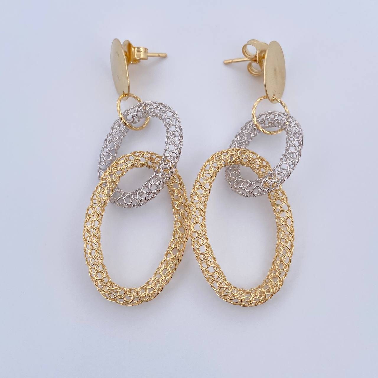 Stud Earrings Arete Aros Ovalos 5.2gr / 5.5cm / Two Yellow White Gold +4 18K &