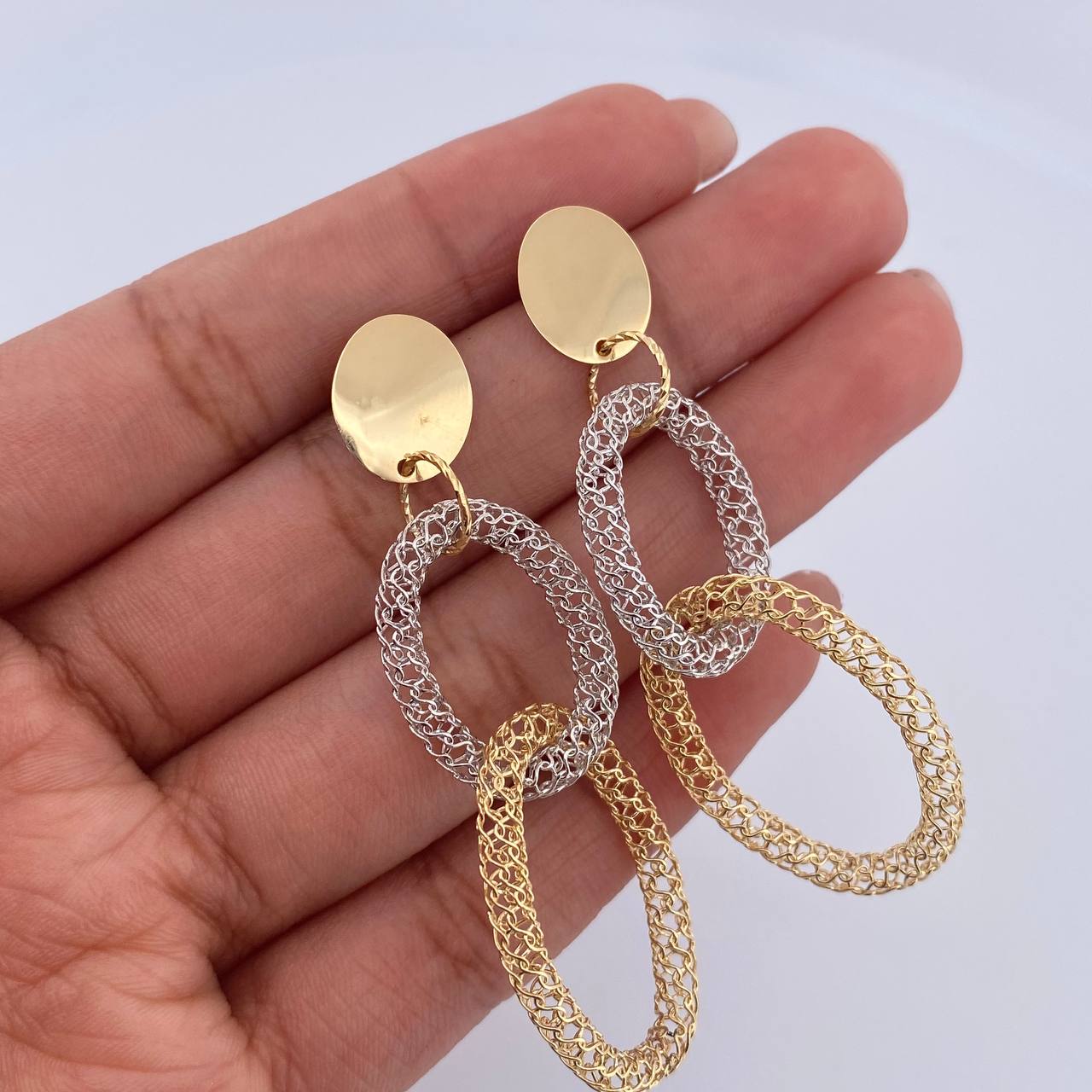 Stud Earrings Arete Aros Ovalos 5.2gr / 5.5cm / Two Yellow White Gold +4 18K &