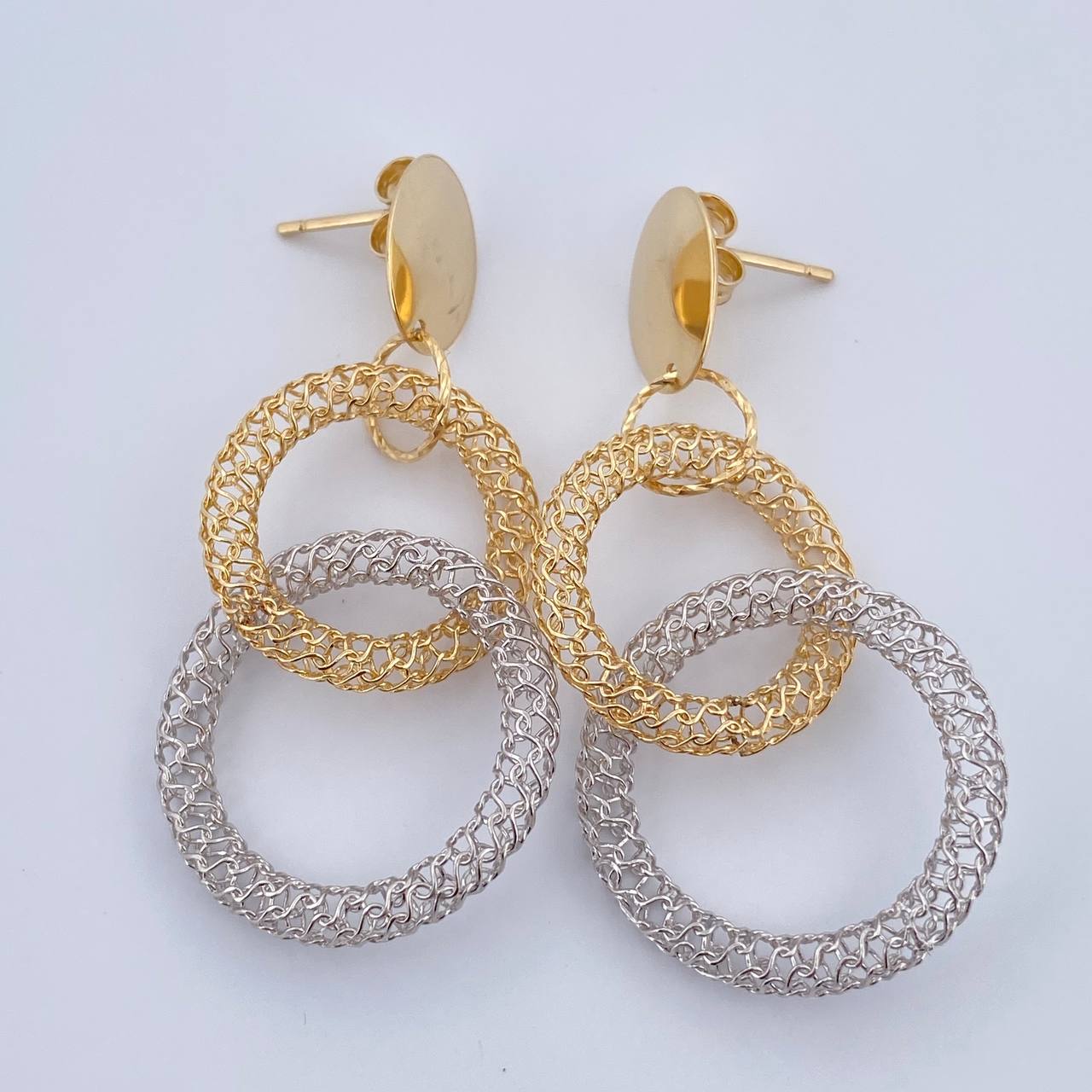 Topos Arete Aros Circulos 5.15gr / 4.7cm / Dos Oros Amarillo Blanco +4 18K &