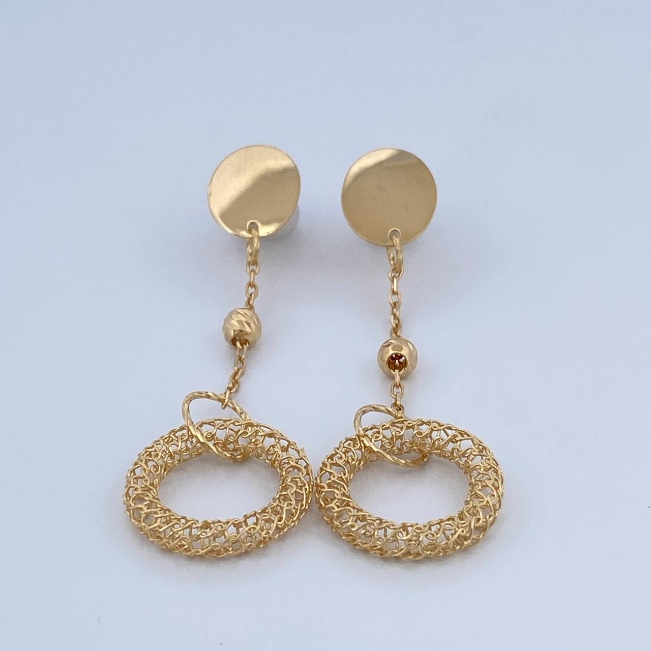 Stud Earrings Arete Aros Circulos 3.75gr / 5.5cm / 4mm Beads Diamond Cut Yellow Gold +4 18K &