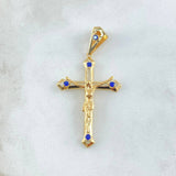 Pendant Cross Christ 3.95gr / 5cm / Dotted Blue Zirconia Yellow Gold 18K