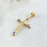 Pendant Cross Christ 3.95gr / 5cm / Dotted Blue Zirconia Yellow Gold 18K