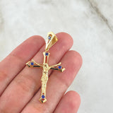 Pendant Cross Christ 3.95gr / 5cm / Dotted Blue Zirconia Yellow Gold 18K