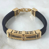 Pulso Cruz Marco Barroco 21.9gr / 20cm / Correa Caucho Cricones Negros Blancos Oro Amarillo 18K ©