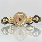 Bracelet Heart Ring Abstract Buoys 19.8gr / 19cm / Rubber Strap Triple Zircons Yellow Gold 18K ©