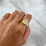 Anchor Signet Ring 3.6gr / Size 9 / Textured Oval Two-tone 18K Yellow and White Gold