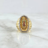 Virgin Guadalupe Ring Silhouette 11.1gr / Size 8 1/2 / White, Green, and Fuchsia Zircons Two 18K Yellow and White Golds
