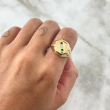 Anillo Sello Trinity 4.15gr / T9 / Circones Verdes Blancos  Oro Amarillo 18K *