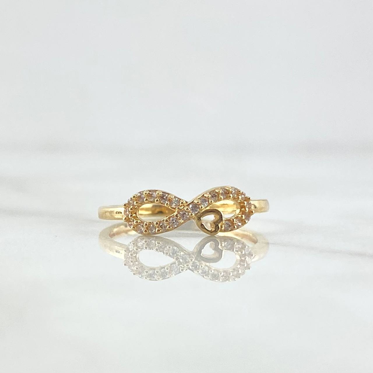 Infinity Heart Ring 1.65gr / Size 9 / White Zircons 18K Yellow Gold