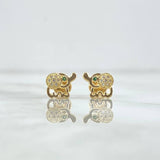 Stud Earrings Elephant 1.1gr / 7mm White Zircons - Green Eyes 18K Yellow Gold