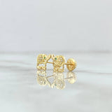 Stud Earrings Elephant 1.1gr / 7mm White Zircons - Green Eyes 18K Yellow Gold