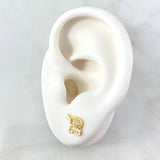 Stud Earrings Elephant 1.1gr / 7mm White Zircons - Green Eyes 18K Yellow Gold