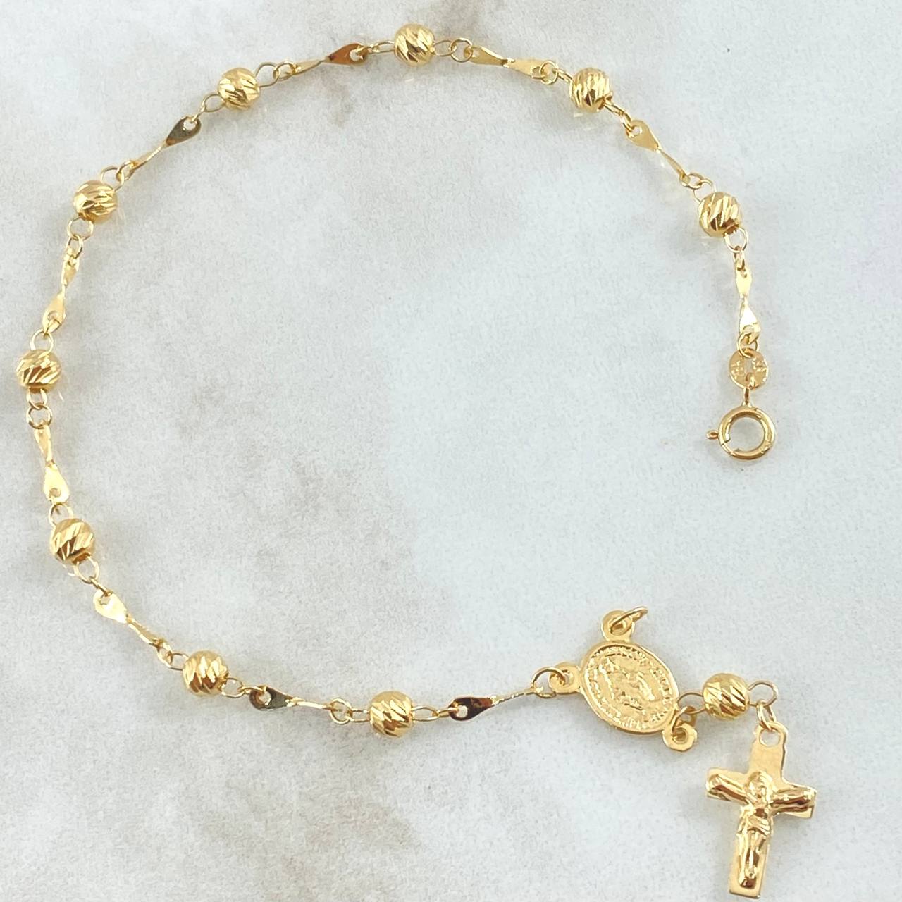 Pulso Denario Virgen Milagrosa Diamantado 3.85gr / 7 3/4 in / 5mm Oro Amarillo 18K ©