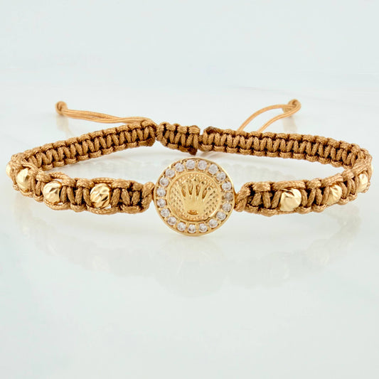 Pulsera Tejida Caqui Corona 4Mm 8 Und Oro Amarillo 18K