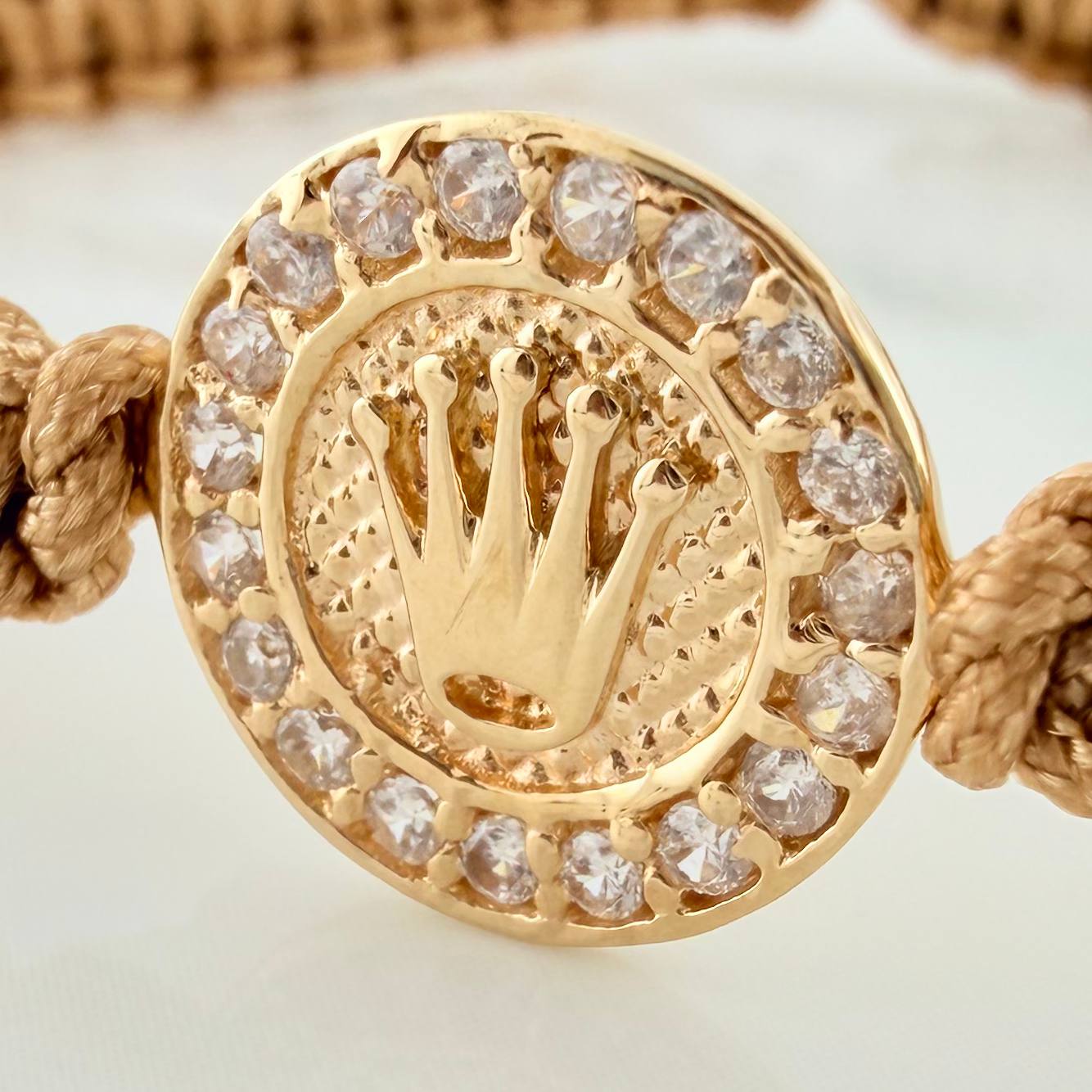 Pulsera Tejida Caqui Corona 4Mm 8 Und Oro Amarillo 18K