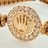 Pulsera Tejida Caqui Corona 4Mm 8 Und Oro Amarillo 18K