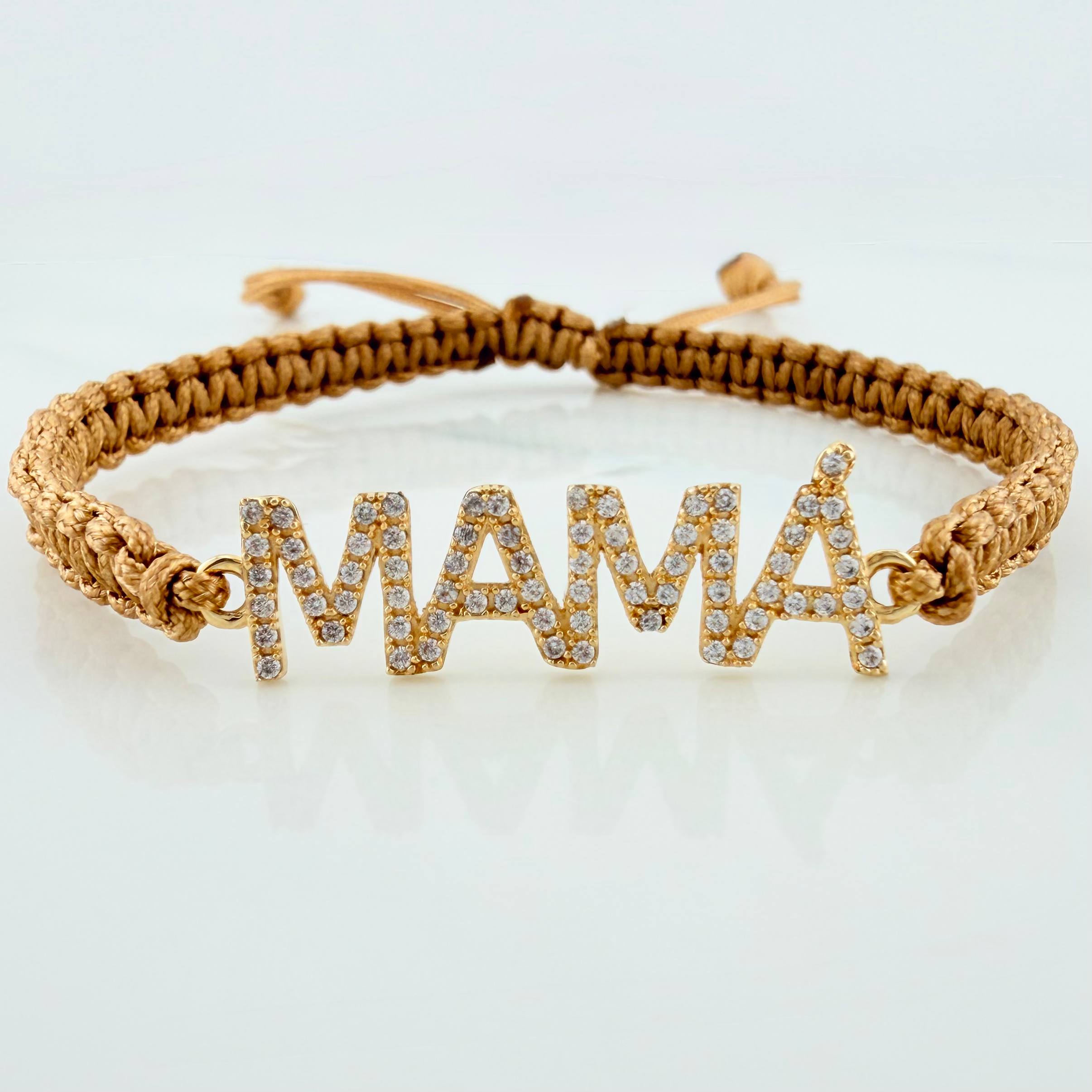Pulsera Tejida Caqui Mamá Oro Amarillo 18K