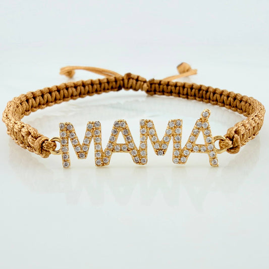 Pulsera Tejida Caqui Mamá Oro Amarillo 18K