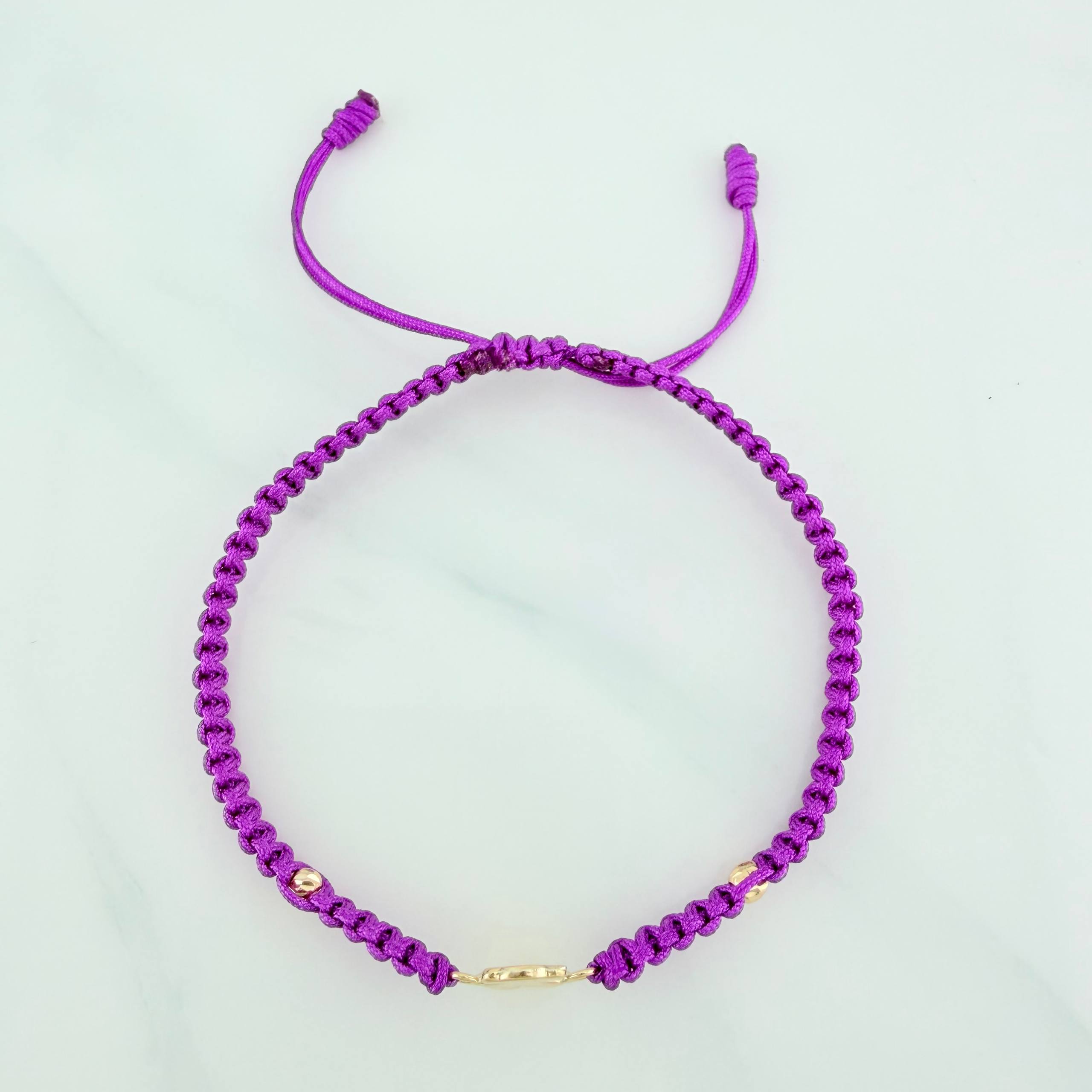 Pulsera Tejida Morada Oso Ts 3Mm 2 Und Oro Amarillo 18K